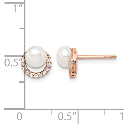 Sterling Silver Rose-tone w/ FW Cultured Pearl and CZ Earrings
