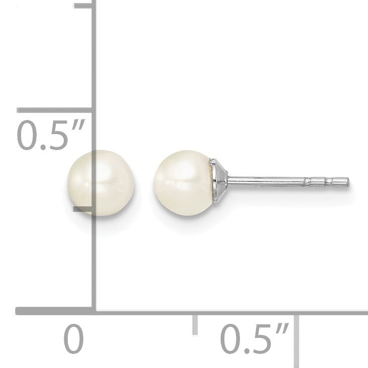 Sterling Silver Madi K Rhodium-plated 4-5mm White Round Freshwater Cultured Pearl Post Earrings