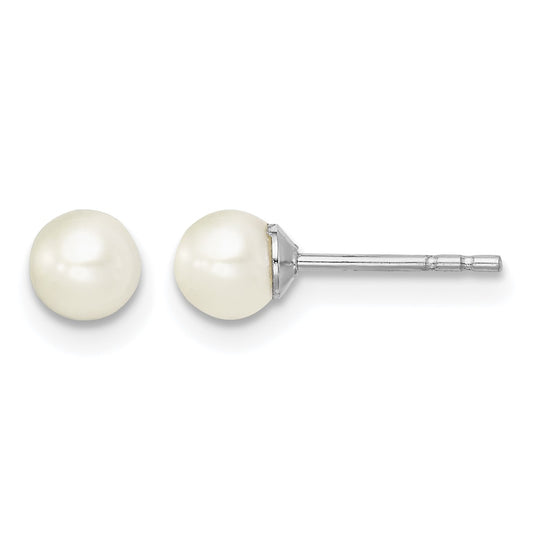 Sterling Silver Madi K Rhodium-plated 4-5mm White Round Freshwater Cultured Pearl Post Earrings