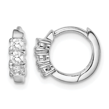 Sterling Silver RH-plated 3-stone CZ 2x11mm Hinged Hoop Earrings