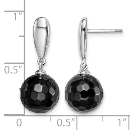 Sterling Silver Rhodium-plated Faceted 10mm Onyx Post Dangle Earrings