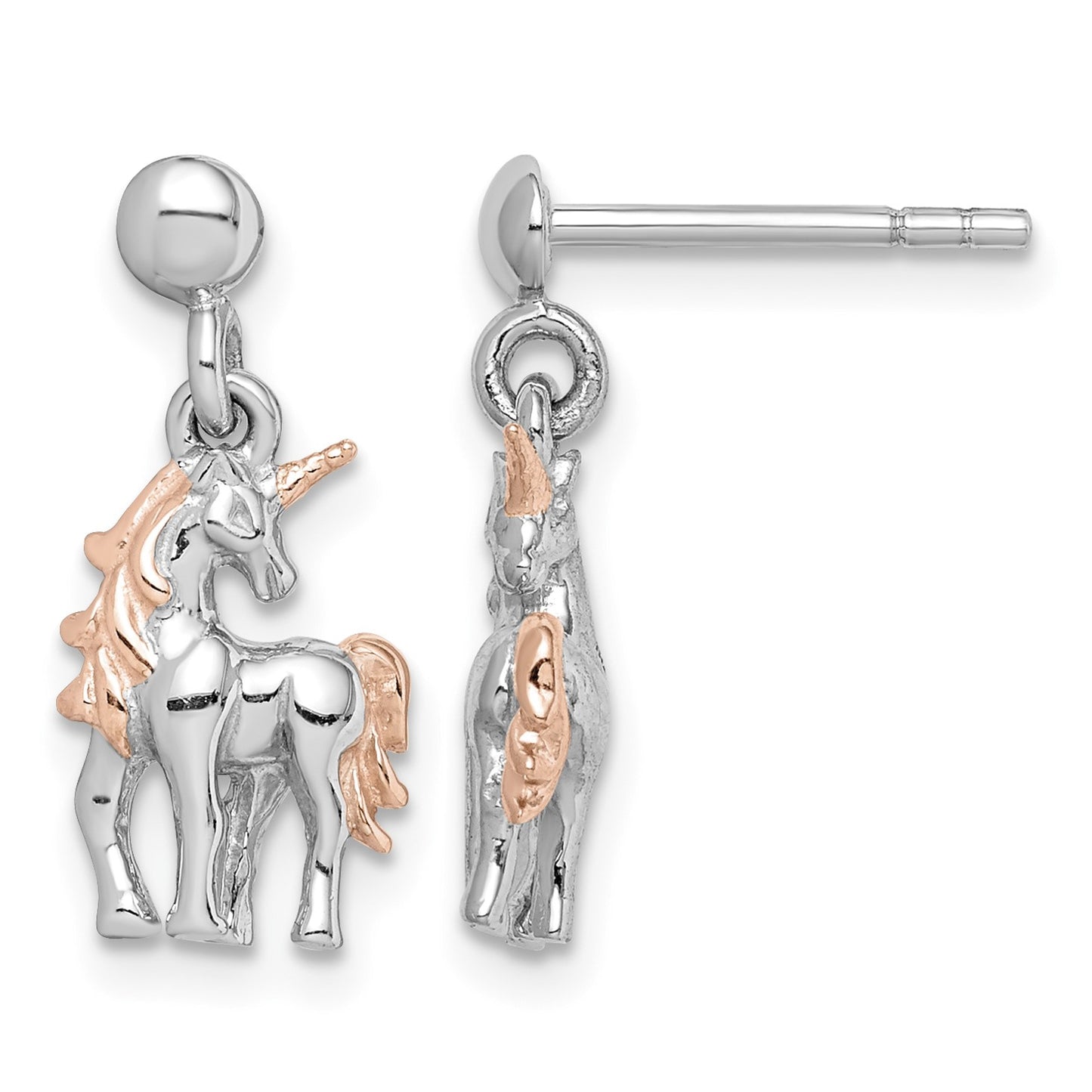 Sterling Silver Rhodium-plated Rose Gold-plated Unicorn Post Earrings