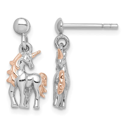 Sterling Silver Rhodium-plated Rose Gold-plated Unicorn Post Earrings