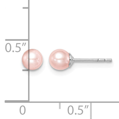 Sterling Silver Madi K Rhodium-plated 4-5mm Pink Round Freshwater Cultured Pearl Post Earrings