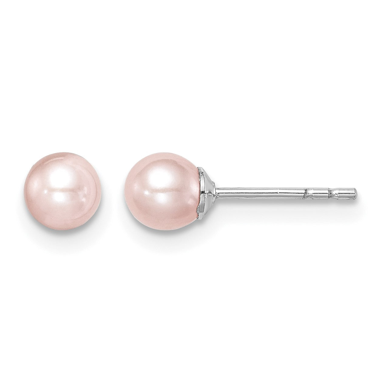 Sterling Silver Madi K Rhodium-plated 4-5mm Pink Round Freshwater Cultured Pearl Post Earrings