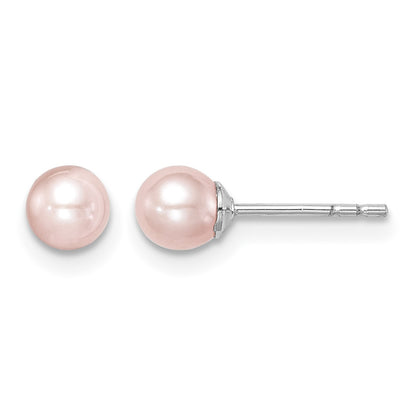 Sterling Silver Madi K Rhodium-plated 4-5mm Pink Round Freshwater Cultured Pearl Post Earrings