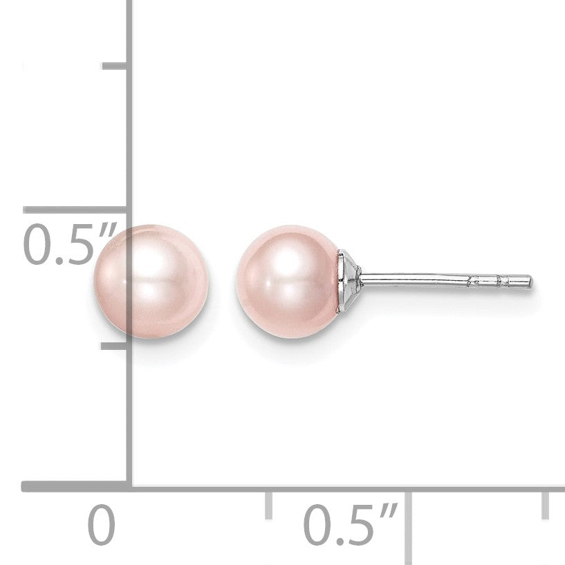 Sterling Silver Madi K Rhodium-plated 5-6mm Pink Round Freshwater Cultured Pearl Post Earrings