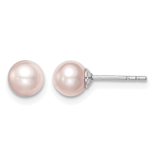 Sterling Silver Madi K Rhodium-plated 5-6mm Pink Round Freshwater Cultured Pearl Post Earrings