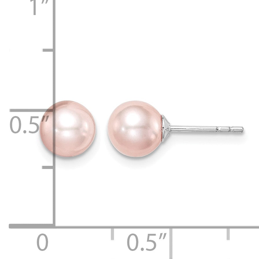 Sterling Silver Madi K Rhodium-plated 6-7mm Pink Round Freshwater Cultured Pearl Post Earrings