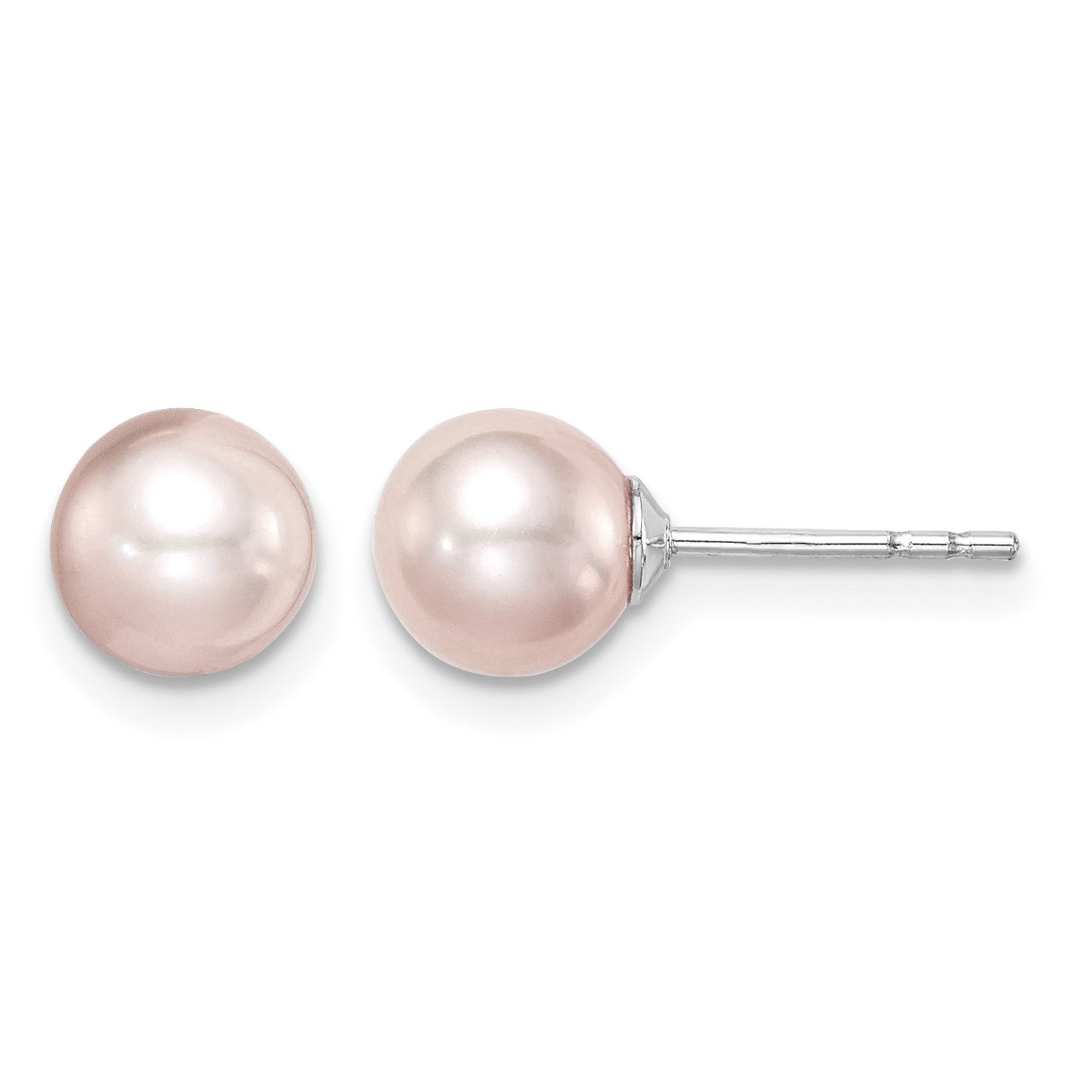 Sterling Silver Madi K Rhodium-plated 6-7mm Pink Round Freshwater Cultured Pearl Post Earrings
