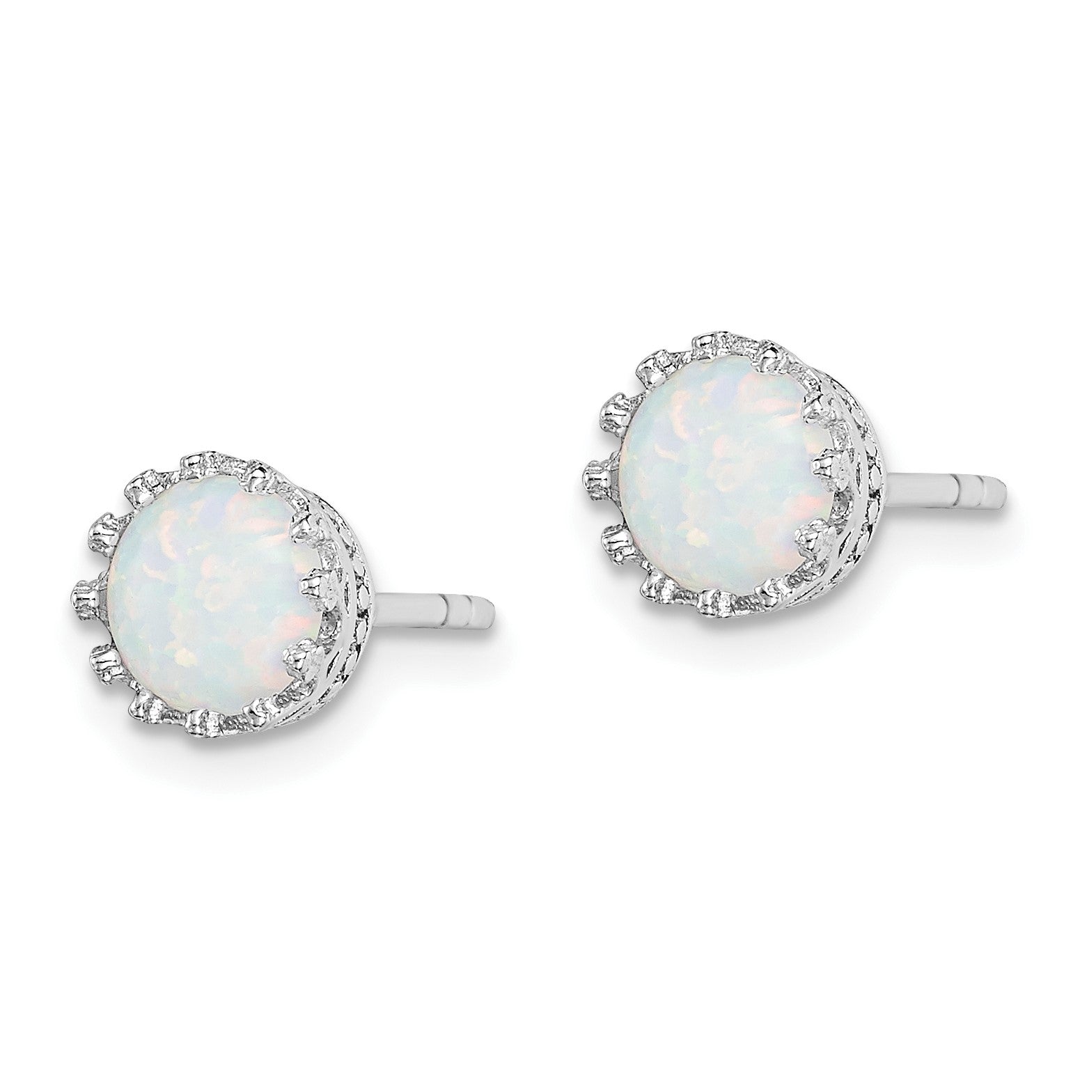 Sterling Silver Rhodium-plated 6mm Polished Created Opal Post Earrings