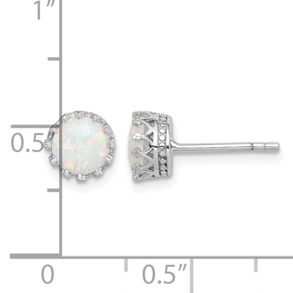 Sterling Silver Rhodium-plated 6mm Polished Created Opal Post Earrings