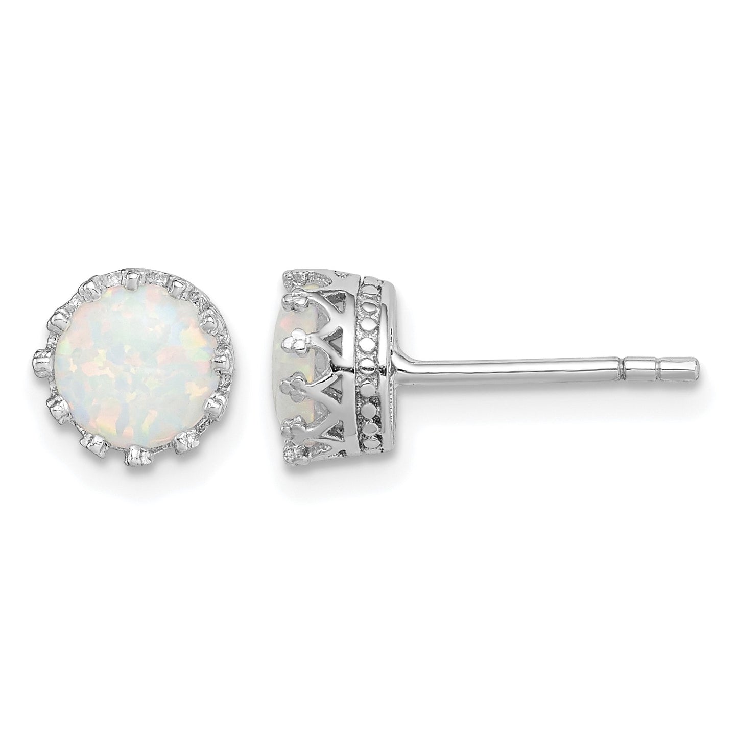 Sterling Silver Rhodium-plated 6mm Polished Created Opal Post Earrings