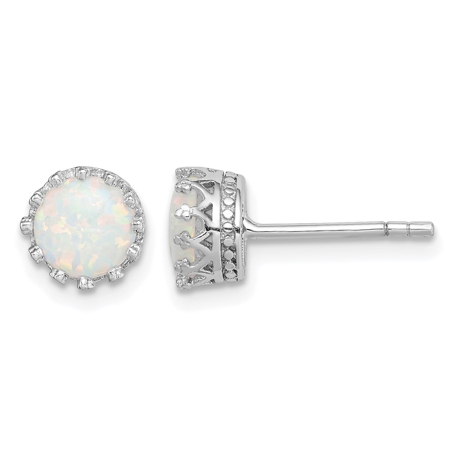 Sterling Silver Rhodium-plated 6mm Polished Created Opal Post Earrings