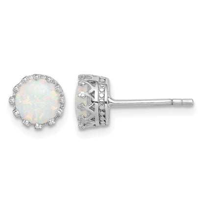 Sterling Silver Rhodium-plated 6mm Polished Created Opal Post Earrings