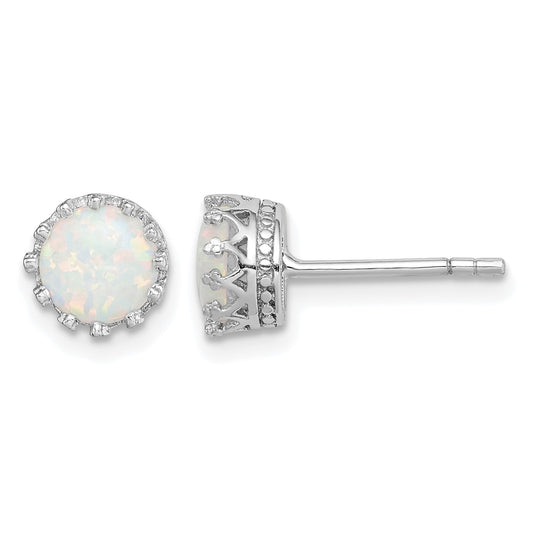 Sterling Silver Rhodium-plated 6mm Polished Created Opal Post Earrings