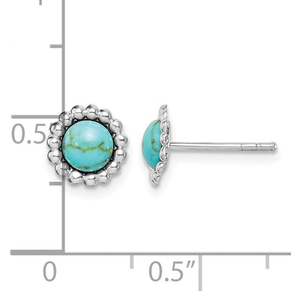 Sterling Silver Rhodium-plated Created Turquoise Post Earrings