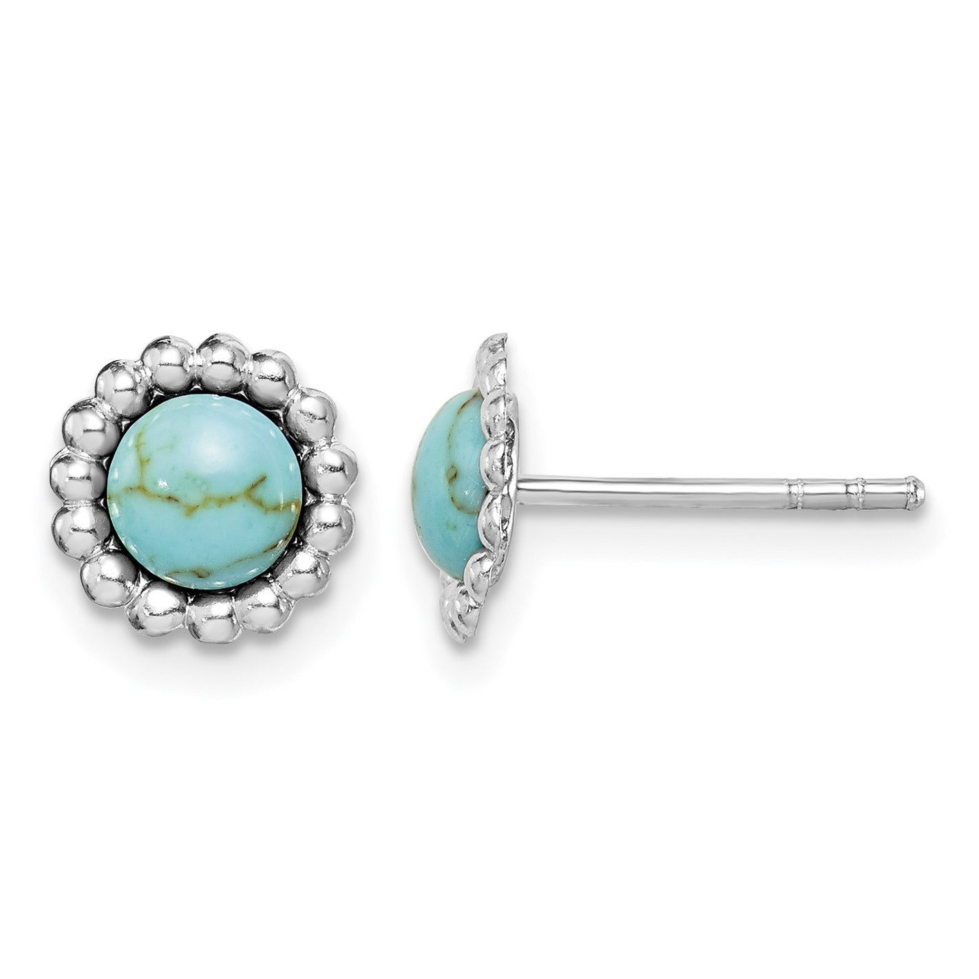 Sterling Silver Rhodium-plated Created Turquoise Post Earrings