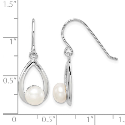 Sterling Silver Rhodium-plated 6-7mm White Freshwater Cultured Pearl Teardrop Dangle Earrings