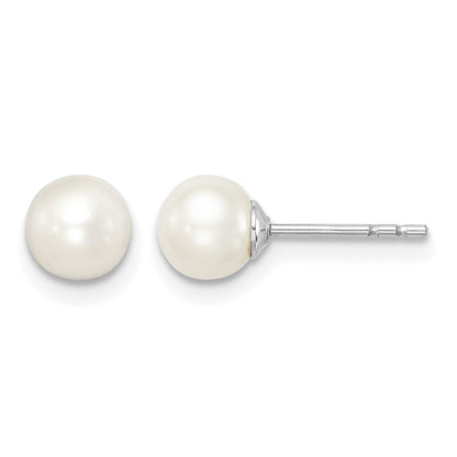 Sterling Silver Madi K Rhodium-plated 5-6mm White Round Freshwater Cultured Pearl Post Earrings