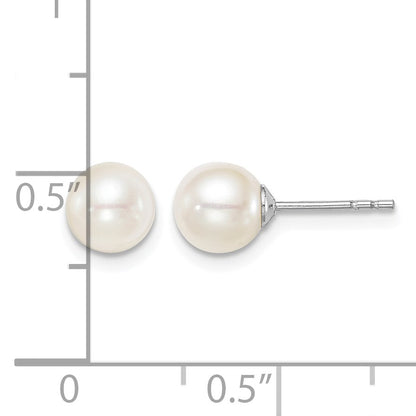 Sterling Silver Madi K Rhodium-plated 6-7mm White Round Freshwater Cultured Pearl Post Earrings