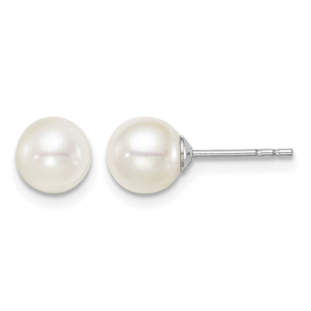 Sterling Silver Madi K Rhodium-plated 6-7mm White Round Freshwater Cultured Pearl Post Earrings