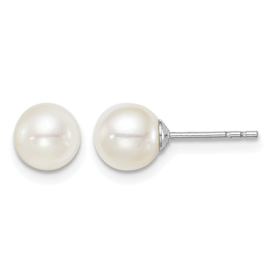Sterling Silver Madi K Rhodium-plated 6-7mm White Round Freshwater Cultured Pearl Post Earrings