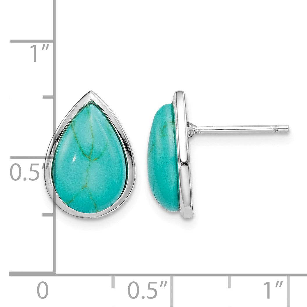 Sterling Silver Rhodium-plated Imitation Turquoise Teardrop Post Earrings