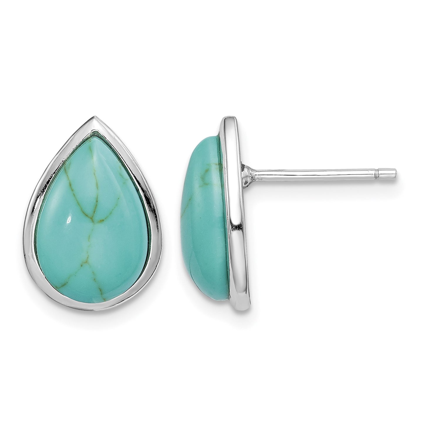 Sterling Silver Rhodium-plated Imitation Turquoise Teardrop Post Earrings