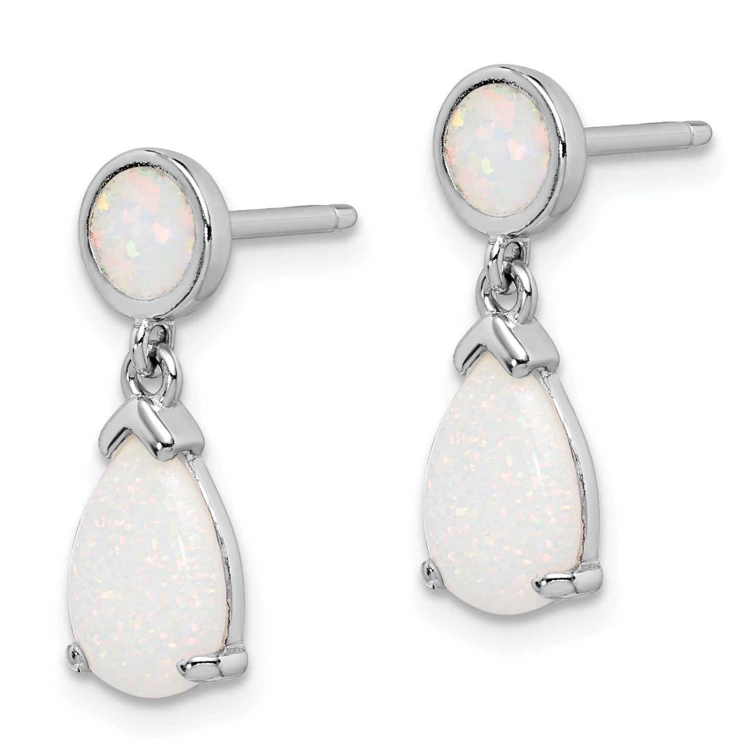 Sterling Silver Rhodium-plated Created Opal Teardrop Post Dangle Earrings