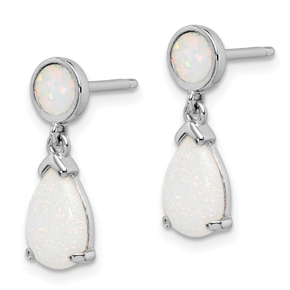 Sterling Silver Rhodium-plated Created Opal Teardrop Post Dangle Earrings