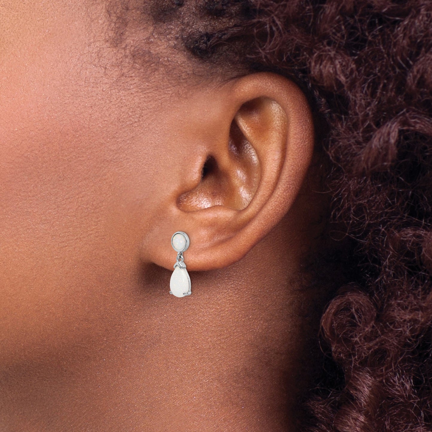 Sterling Silver Rhodium-plated Created Opal Teardrop Post Dangle Earrings