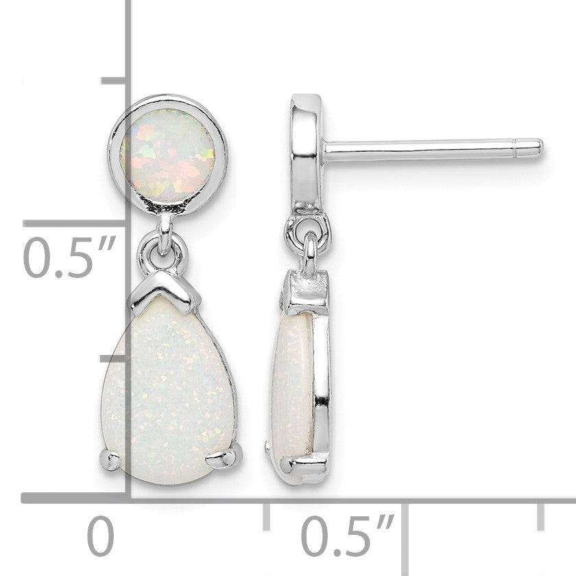Sterling Silver Rhodium-plated Created Opal Teardrop Post Dangle Earrings