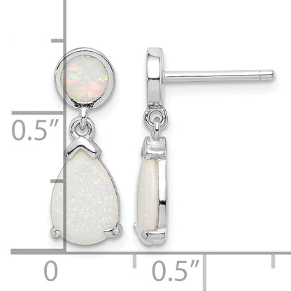 Sterling Silver Rhodium-plated Created Opal Teardrop Post Dangle Earrings