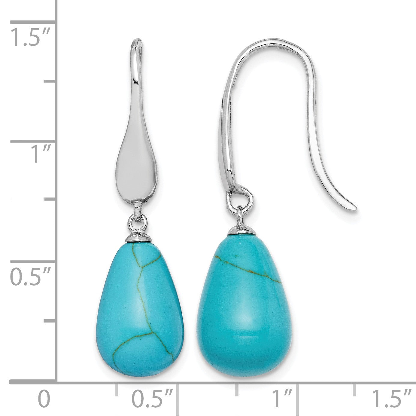 Sterling Silver RH-plated Imitation Turquoise Teardrop Dangle Earrings
