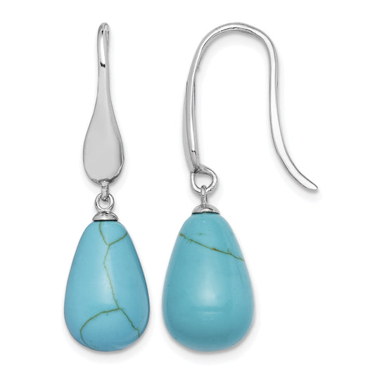Sterling Silver RH-plated Imitation Turquoise Teardrop Dangle Earrings