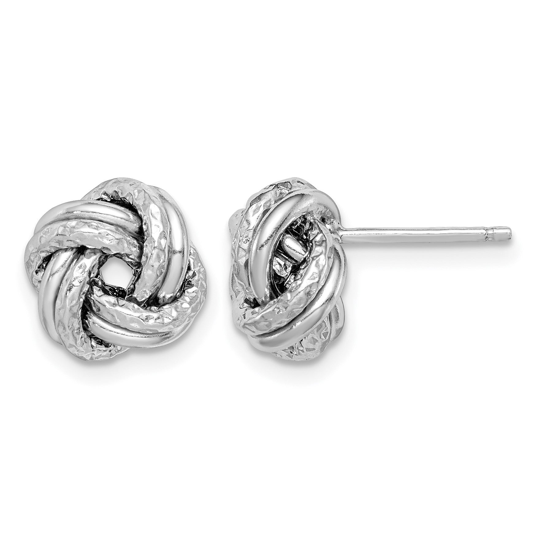 Sterling Silver RH-plated Polished/Textured Love Knot Post Earrings