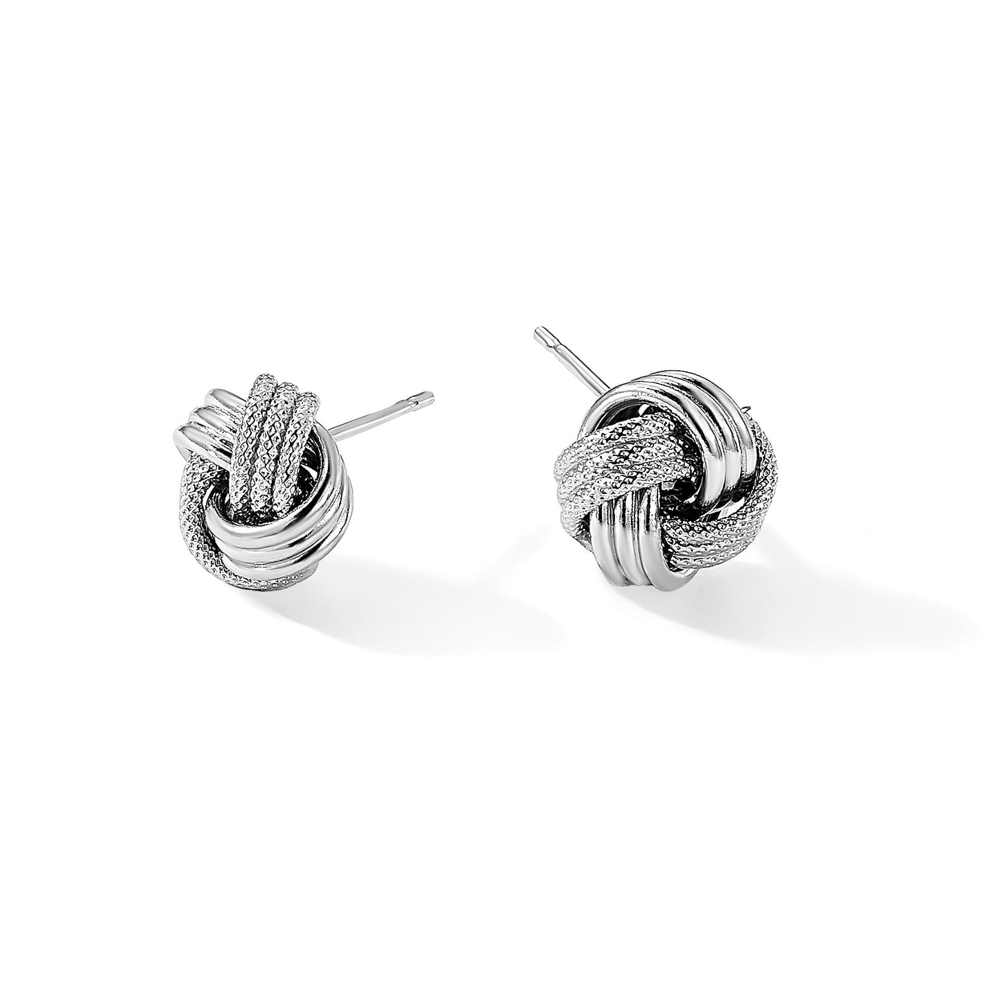 Sterling Silver Rhodium-plated Textured Love Knot Post Earrings