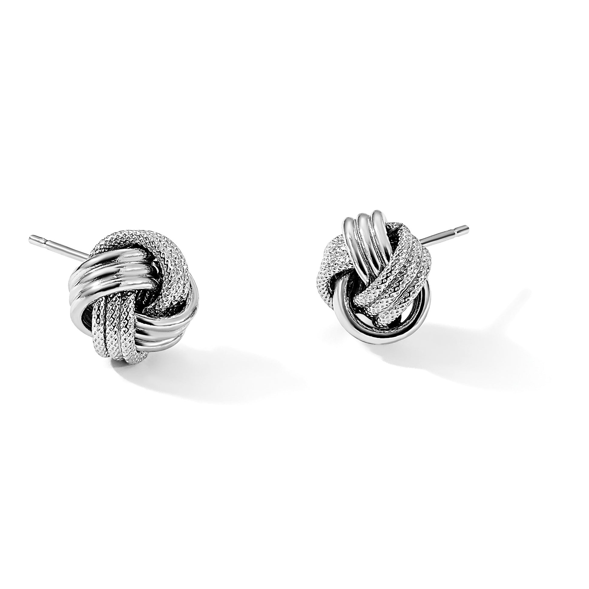 Sterling Silver Rhodium-plated Textured Love Knot Post Earrings