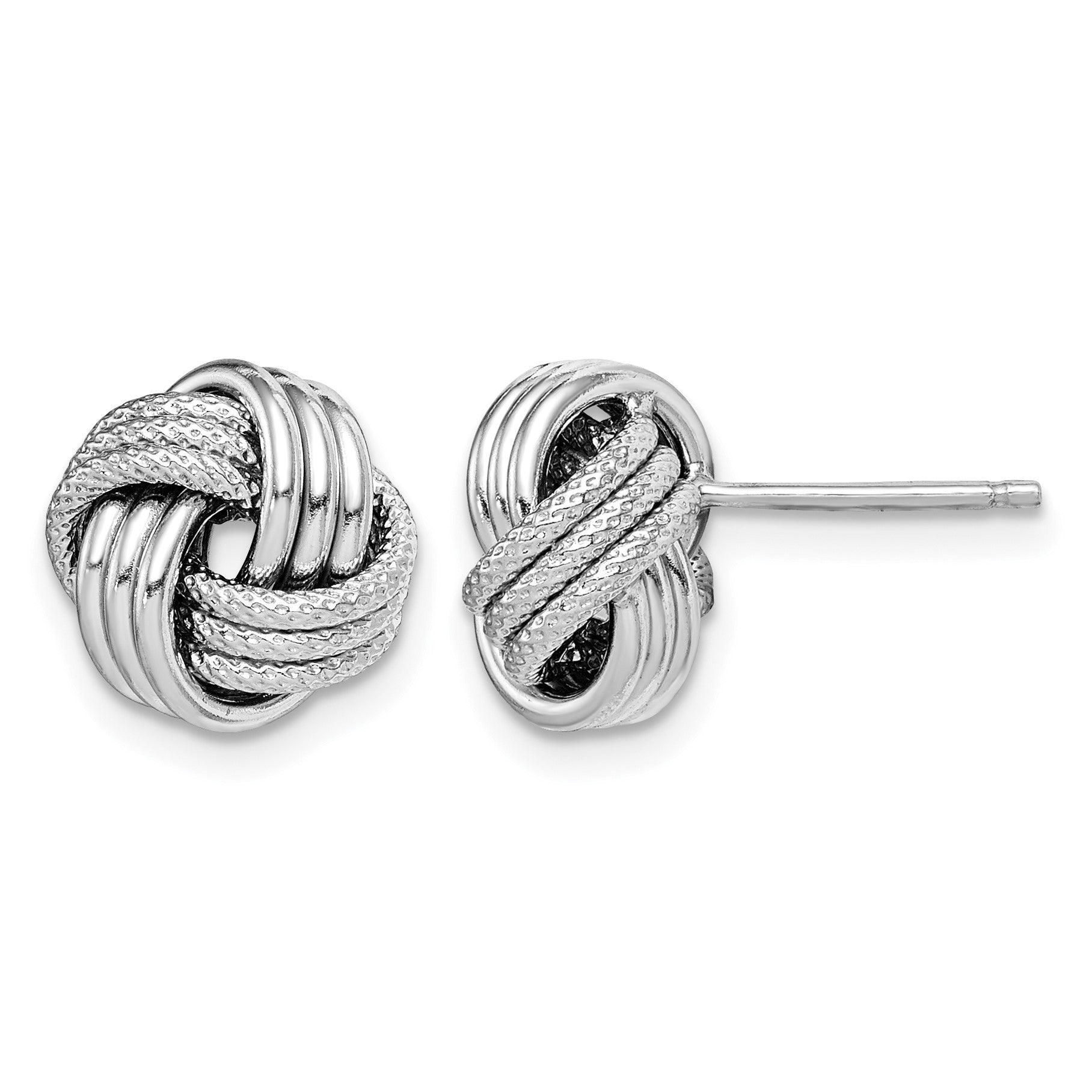 Sterling Silver Rhodium-plated Textured Love Knot Post Earrings