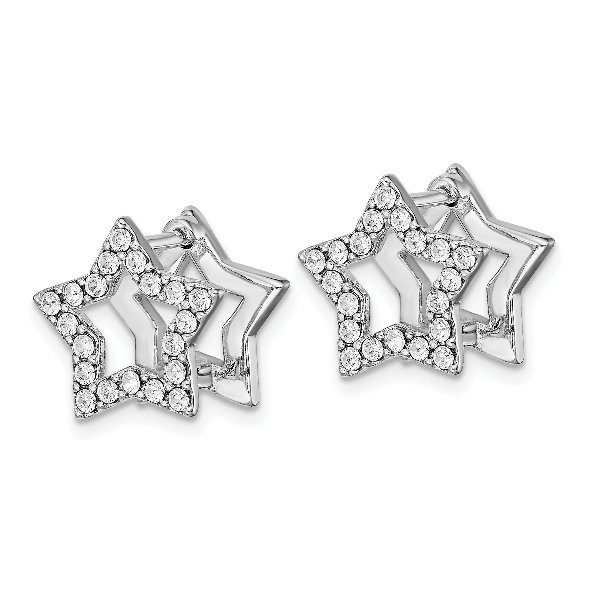 Sterling Silver RH-plate Yellow Enamel Star Crystal Hinged Earrings