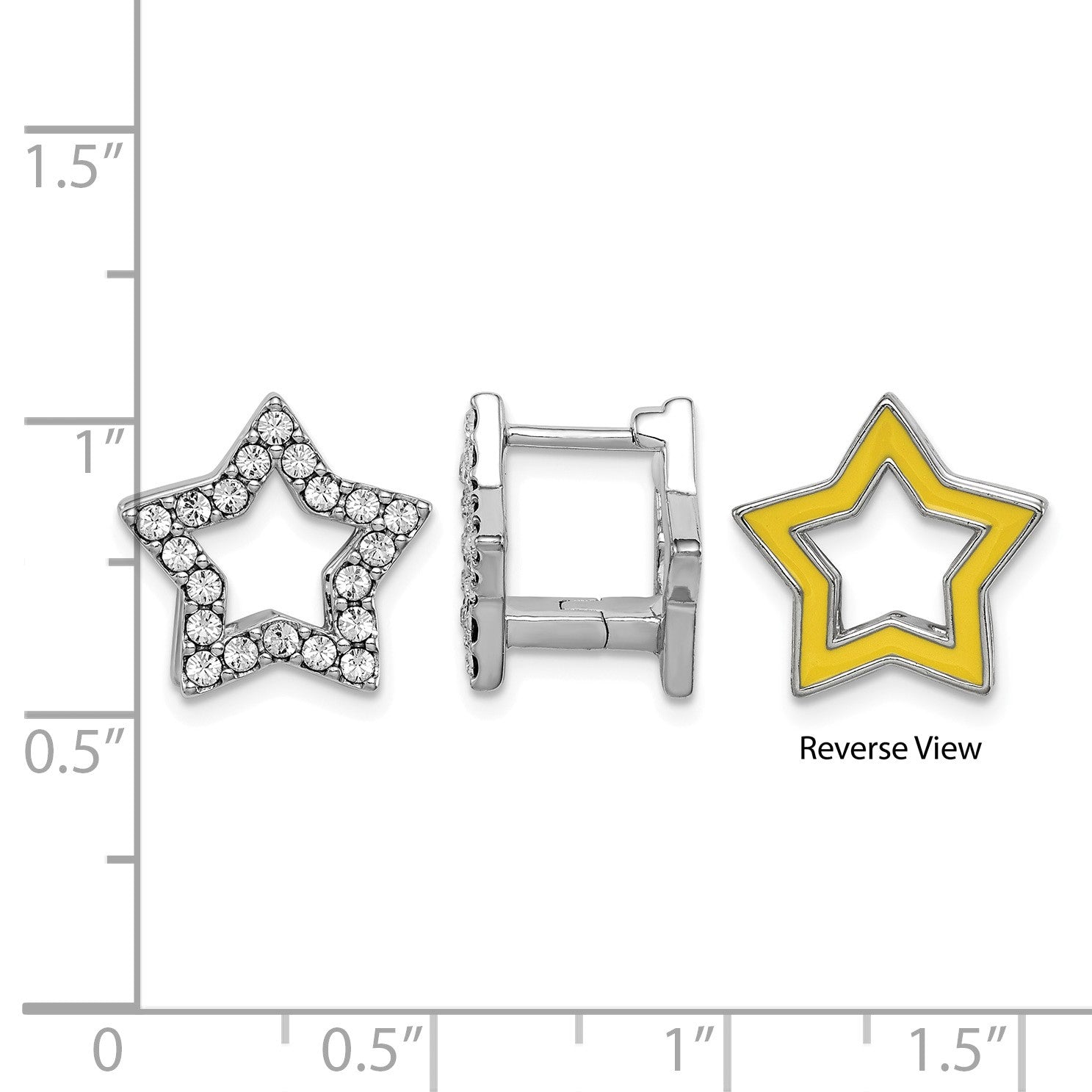 Sterling Silver RH-plate Yellow Enamel Star Crystal Hinged Earrings