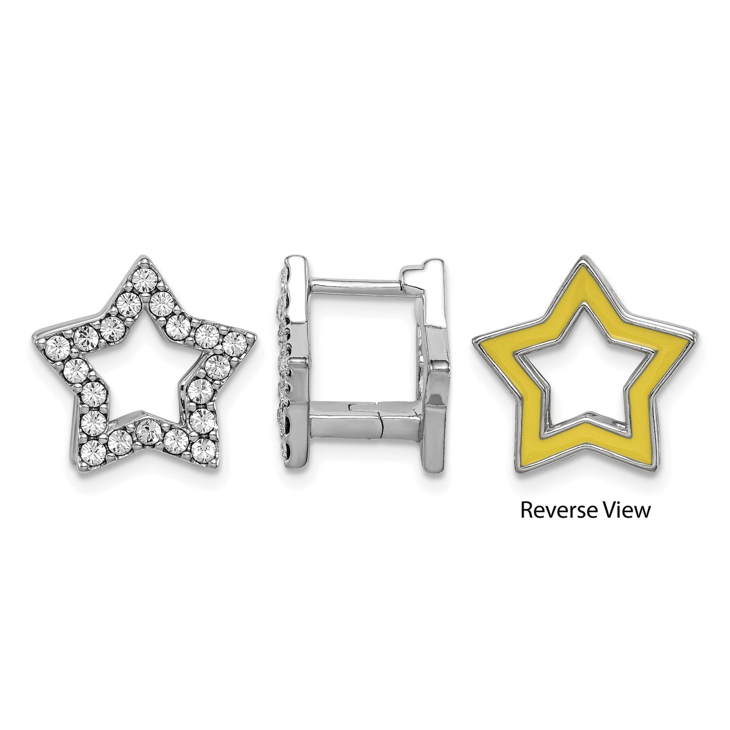 Sterling Silver RH-plate Yellow Enamel Star Crystal Hinged Earrings