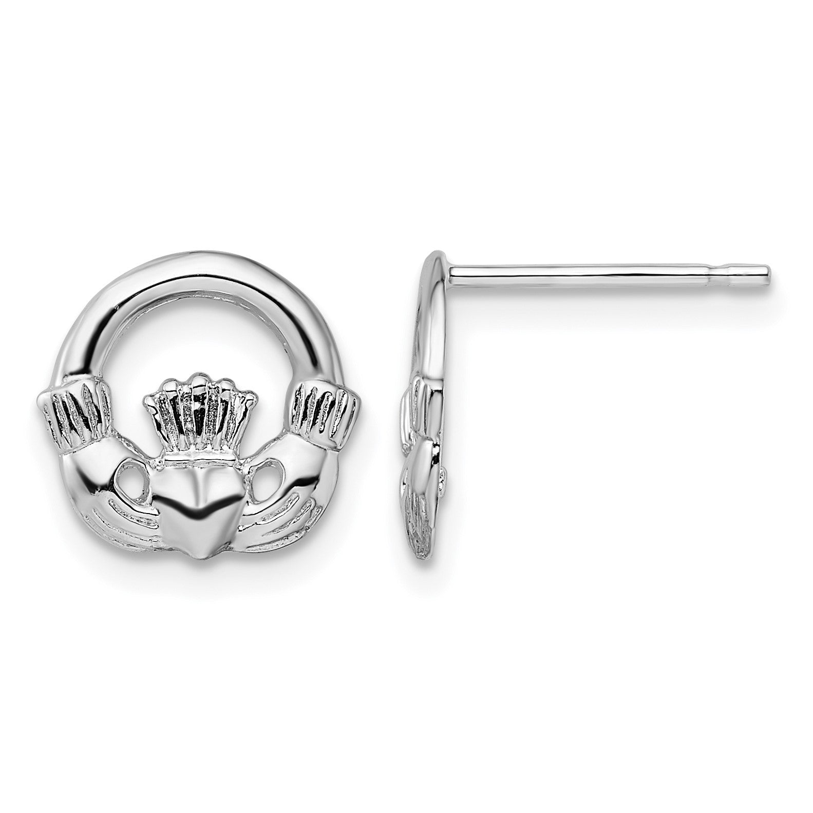De-Ani Sterling Silver Rhodium-Plated Polished Claddagh Post Earrings