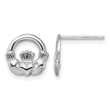 De-Ani Sterling Silver Rhodium-Plated Polished Claddagh Post Earrings