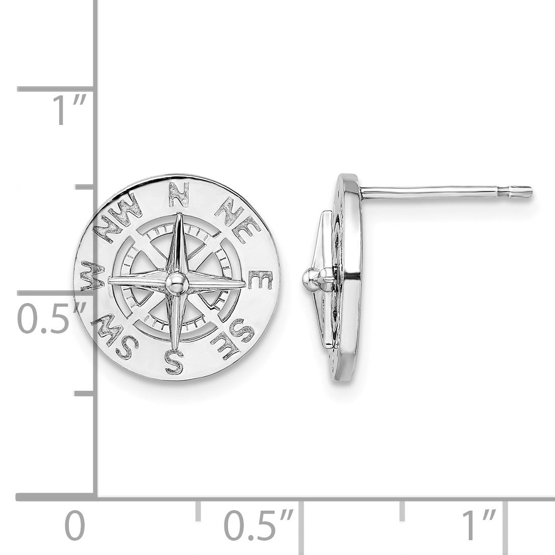 De-Ani Sterling Silver Rhodium-Plated Mini Nautical Compass Post Earrings