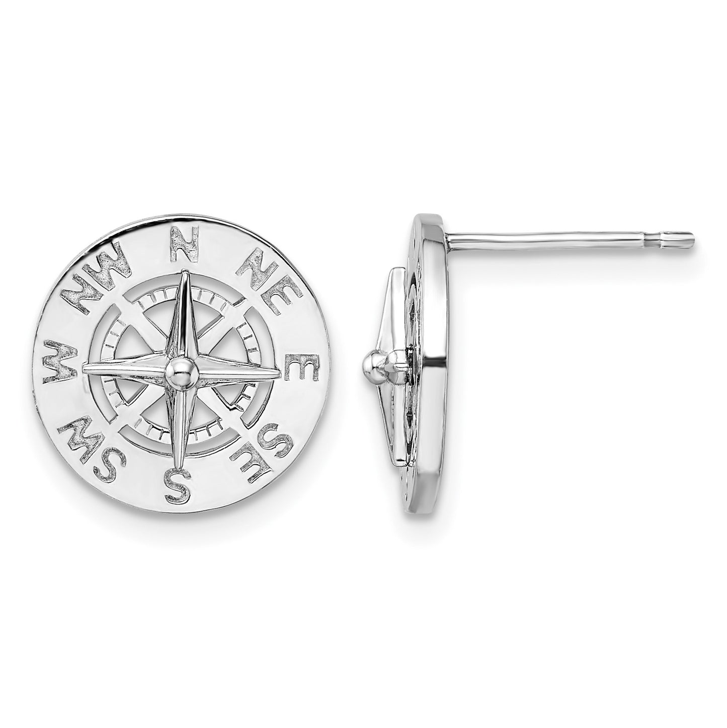 De-Ani Sterling Silver Rhodium-Plated Mini Nautical Compass Post Earrings