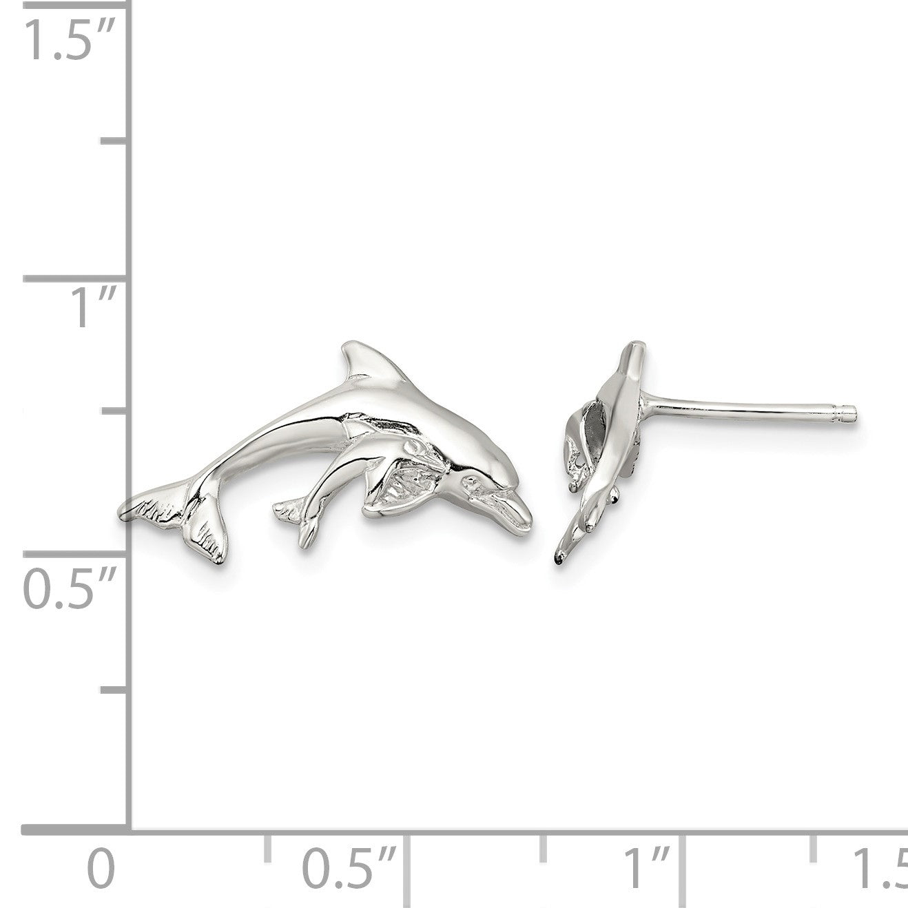 De-Ani Sterling Silver Rhodium-Plated Polished Dolphin and Baby Post Earrings