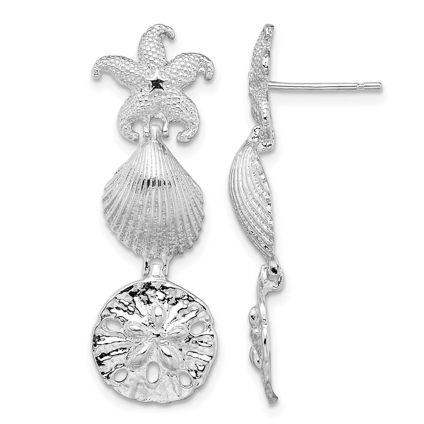 De-Ani Sterling Silver Rhodium-Plated Polished Sea Life Dangle Post Earrings