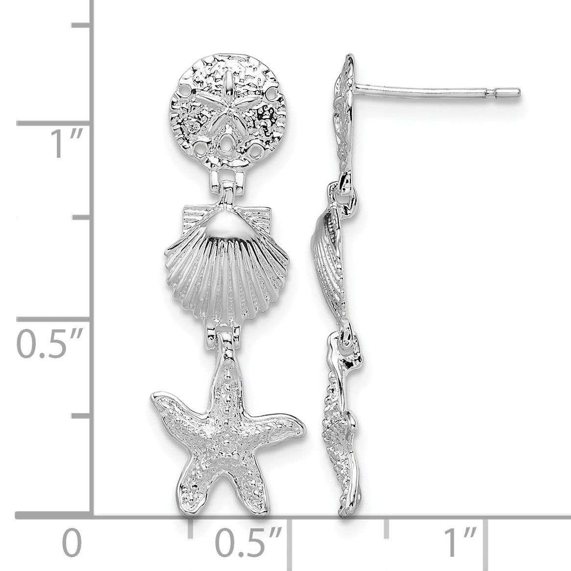 De-Ani Sterling Silver Rhodium-Plated Polished Sea Life Dangle Post Earrings